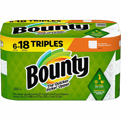 Bounty Full Sheet Paper Towels - 6 Triple Roll = 18 Regular (PGC05849)