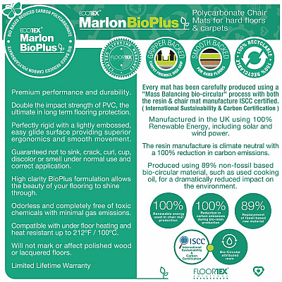 Cleartex Marlon BioPlus Floortex Ecotex BioPlus Eco Friendly Carbon Neutral Polycarbonate Chair Mat for Carpet - 35" x 47" (FLRNCCMFLBG0002)