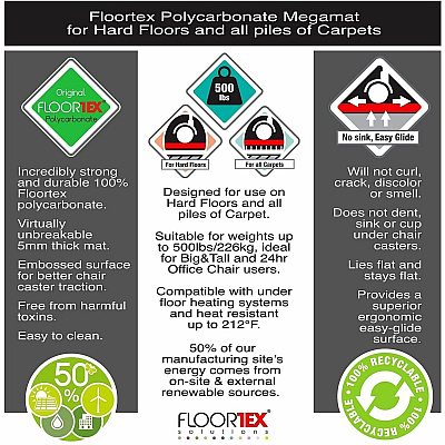 Cleartex Megamat Extra Thick Chair Mat for Hard Floors & Carpets - 46"" x 53"" (FCM121345ER)