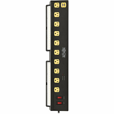 Tripp Lite Protect It! 10-Outlet Surge Protector with Swivel Light Bars - 5-15R Outlets, 2 USB Ports, 6 ft. (1.8 m) Cord, 1350 Joules, Black (TLP1006USB)