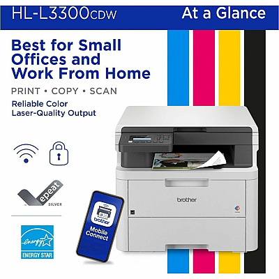 Brother HL-L3300CDW Wireless Digital Color Multi-Function Printer with Laser Quality Output, with Copy & Scan, Duplex and Mobile Printing