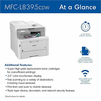 Brother Workhorse MFC-L8395CDW Digital Color All-in-One Printer with Wireless Networking and Duplex Print, Scan, and Copy