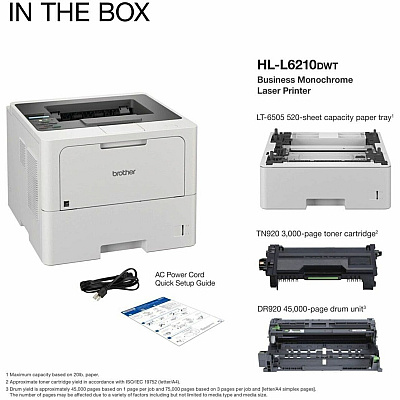 Brother HL-L6210DWT Business Monochrome Laser Printer with Dual Paper Trays, Wireless Networking, and Duplex Printing