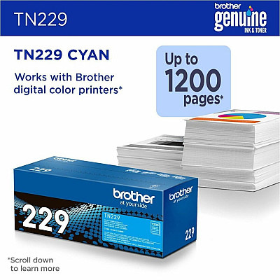 Brother Genuine TN229C Standard Yield Cyan Toner Cartridge