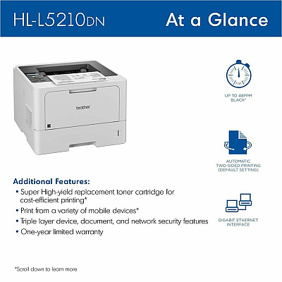 Brother HL HLL5210DN Desktop Wired Laser Printer - Monochrome