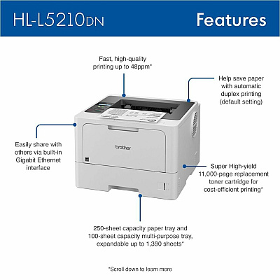 Brother HL HLL5210DN Desktop Wired Laser Printer - Monochrome