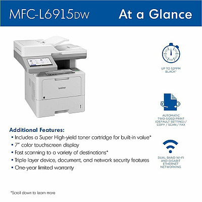 Brother MFC-L6915DW Wireless Laser Multifunction Printer - Monochrome