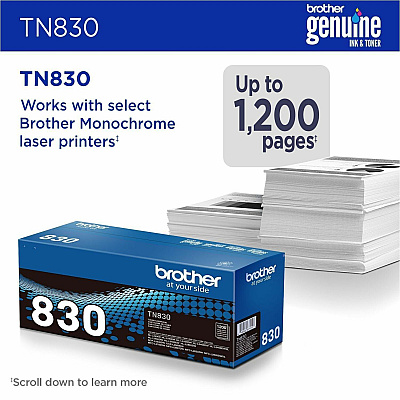 Brother Genuine TN830 Standard Yield Black Toner Cartridge