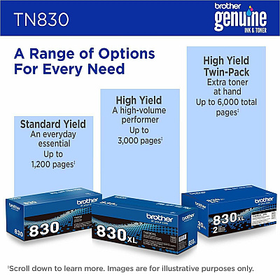 Brother Genuine TN830 Standard Yield Black Toner Cartridge