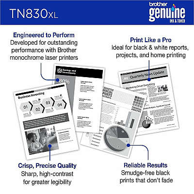 Brother Genuine TN830XL High Yield Black Toner Cartridge