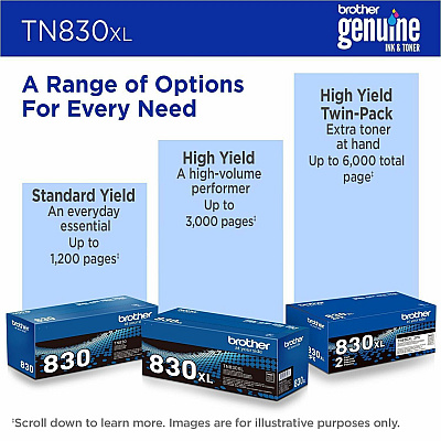 Brother Genuine TN830XL High Yield Black Toner Cartridge