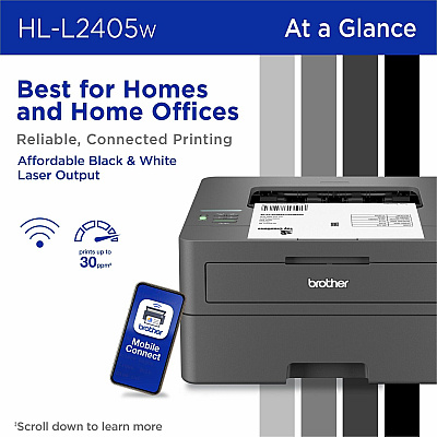 Brother Wireless HL-L2405W Compact Monochrome Laser Printer, Mobile Printing