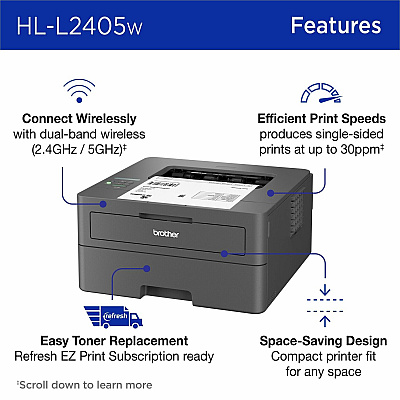 Brother Wireless HL-L2405W Compact Monochrome Laser Printer, Mobile Printing