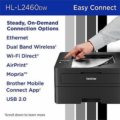 Brother Wireless HL-L2460DW Compact Monochrome Laser Printer, Duplex and Mobile Printing