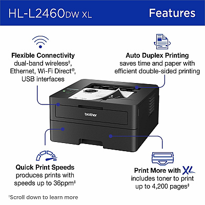 Brother HL-L2460DWXL Desktop Wired Laser Printer - Monochrome