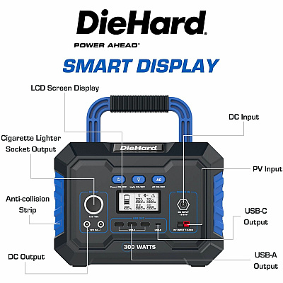 DieHard 300-Watt Lithium-ion Portable Power Station/Solar Generator (ESMDH2000101)