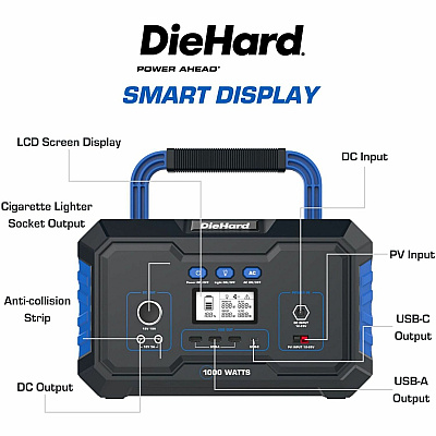 DieHard 1000-Watt Lithium-ion Portable Power Station/Solar Generator (ESMDH2000301)