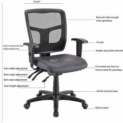 Lorell Executive Antimicrobial Mid-back Chair (LLR86241)