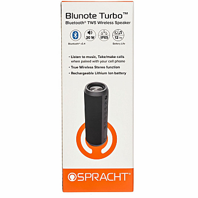 Spracht Blunote Turbo Portable Bluetooth Speaker System - 20 W RMS - Matte Black (SPTWS5010)