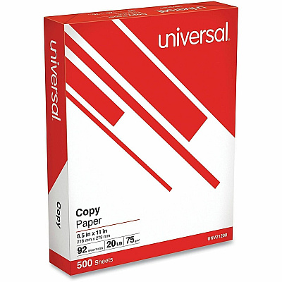 Universal Copy Paper, 92 Bright, 20 lb Bond Weight, 8.5 x 11, White, 500 Sheets/Ream (21200RM)