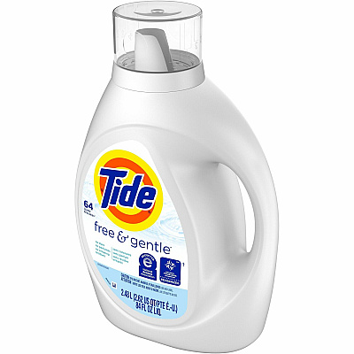 Tide Free and Gentle Liquid Laundry Detergent, 64 Loads, 84 oz Bottle, 4/Carton (PGC12144)