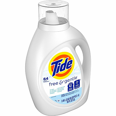Tide Free and Gentle Liquid Laundry Detergent, 64 Loads, 84 oz Bottle, 4/Carton (PGC12144)