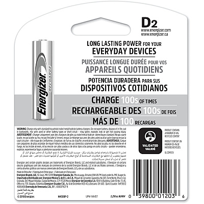 Energizer Recharge Universal Rechargeable D Batteries, 2 Pack (EVENH50BP2)
