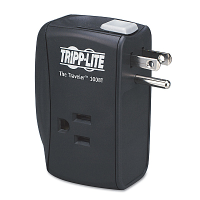 Tripp Lite Protect It! Portable Surge Protector, 2 AC Outlets, 1,050 J, Black (TRPTRAVLER100BT)