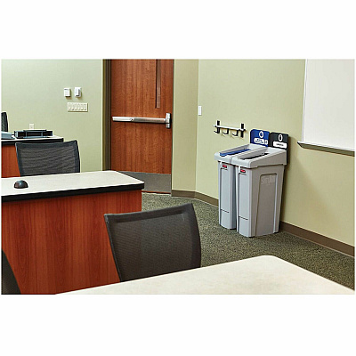 Rubbermaid Commercial Slim Jim Recycling Station Kit, 1-Stream Mixed Recycling, 23 gal, Plastic, Gray/Blue (RCP2185055)