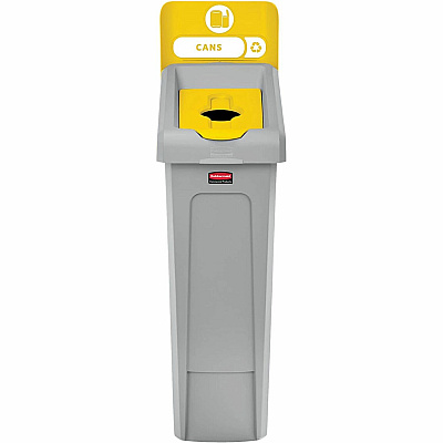 Rubbermaid Commercial Slim Jim Recycling Station Kit, 1-Stream Bottles and Cans, 23 gal, Plastic, Yellow/Gray (RCP2185052)