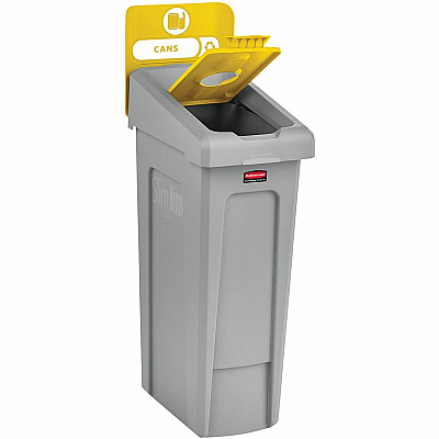 Rubbermaid Commercial Slim Jim Recycling Station Kit, 1-Stream Bottles and Cans, 23 gal, Plastic, Yellow/Gray (RCP2185052)