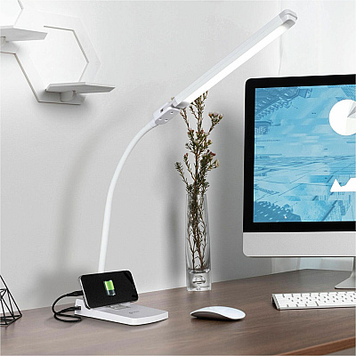 OttLite Swivel LED Desk Lamp with USB Charging and Stand (OTTCSN0800W)