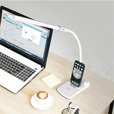 OttLite Swivel LED Desk Lamp with USB Charging and Stand (OTTCSN0800W)