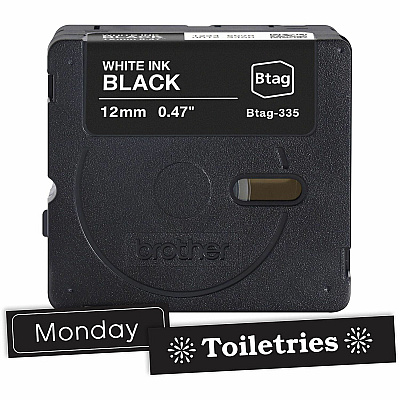 Brother Brother BTAG-335 White on Black Label Tape