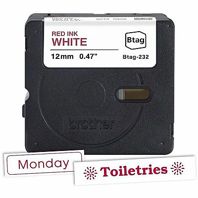 Brother Brother BTAG-232 Red on White Label Tape