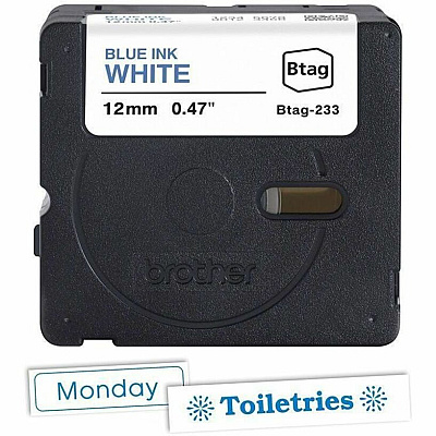 Brother Brother BTAG-233 Blue on White Label Tape