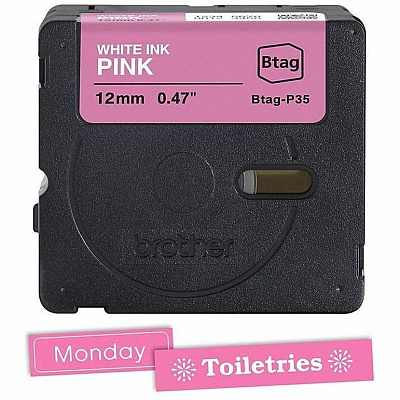 Brother P-touch BTAG-P35 White on Pink Label Tape