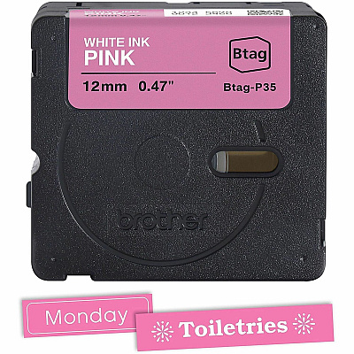 Brother P-touch BTAG-P35 White on Pink Label Tape