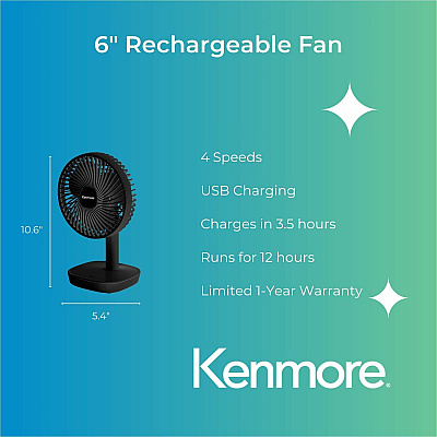 ESM ESM 6" Rechargeable Fan (KM60002BK)