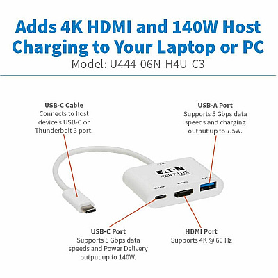 Tripp Lite U444-06N-H4U-C3 HDMI/USB/USB-C Audio/Video Adapter
