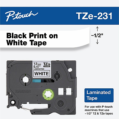 Brother Brother TZE231 ~1/2" Black Print on White Label Tape (TZE231G)
