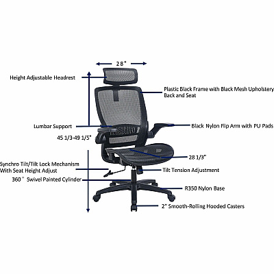 Lorell Lanser All-Mesh Chair with Flip-Up Arms (63211)