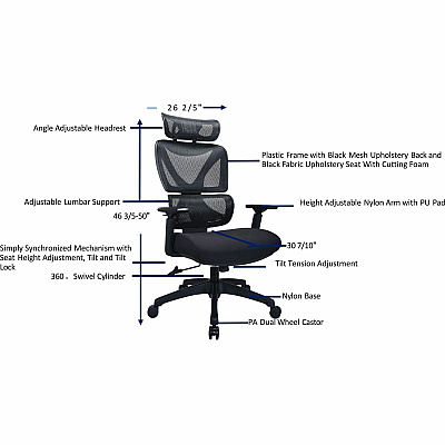 Lorell Xavier Mesh High-Back Chair with Articulating Lumbar (84397)