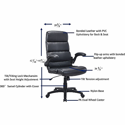 Lorell Colline High-Back Chair with Flip Arms (41853)