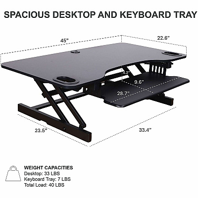 Rocelco ADR-45 45" Adjustable Desk Riser with EVR (RADRB45)