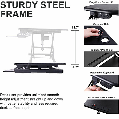 Rocelco Electric Desk Riser & Converter (REDR2B)