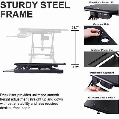 Rocelco Electric Desk Riser & Dual Monitor Mount (REDR2BDM2)
