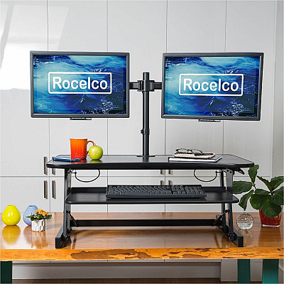 Rocelco Standing Desk Converter & Dual-Monitor Mount (RDADRBDM2)