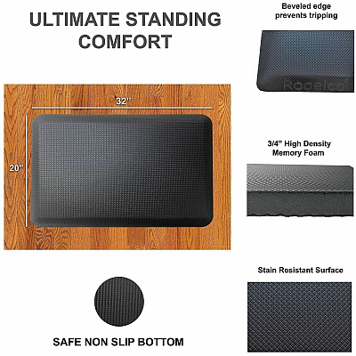 Rocelco Standing Desk Converter & Commercial-grade Anti-Fatigue Mat (RDADRBMAFM)
