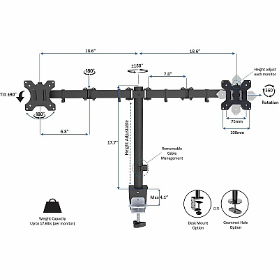 Rocelco Desk Riser & Dual-Monitor Mount (RVADRBDM2)